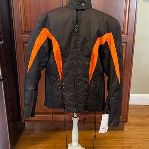 Womens House of Leather Black and Orange Nylon Riding Jacket
